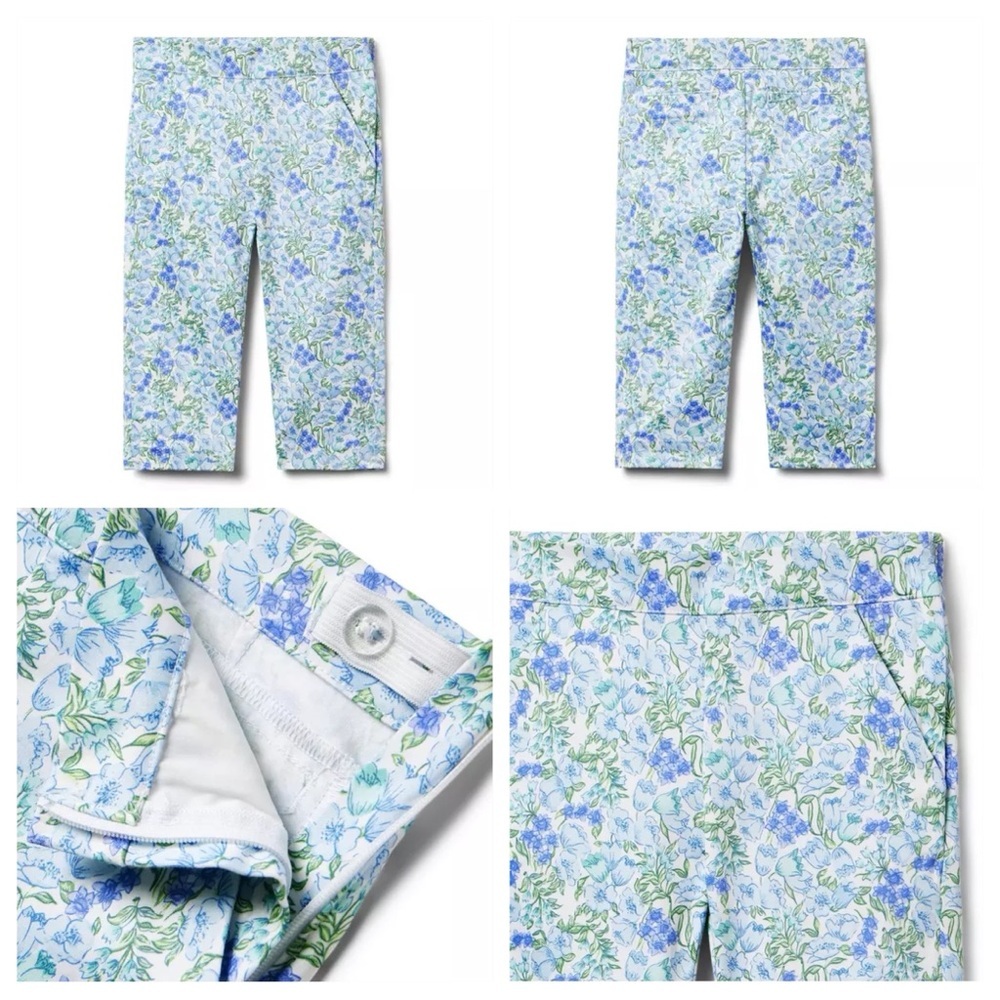 Janie and Jack Girl's 7 The Perennial Sateen Pant Light Blue Floral Stretch Crop